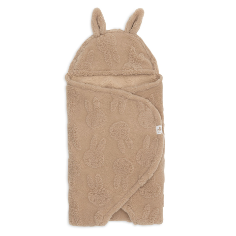 Păturică pentru înfășat bebeluși cu glugă bej Miffy Jacquard Teddy Biscuit Jollein [1]