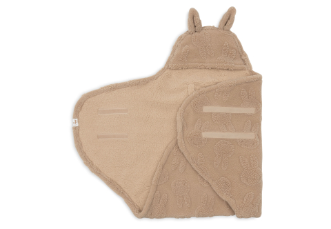 Pături pentru bebeluși - Păturică pentru înfășat bebeluși cu glugă bej Miffy Jacquard Teddy Biscuit Jollein