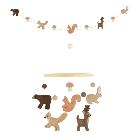Produse - Set carusel decorativ pentru pătuț bebeluși cu animale din pădure si ghirlanda Forest Babybello