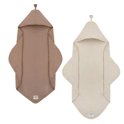 Produse - Set prosoape bebeluși din muselină organică Burro Sandshell - Babybello