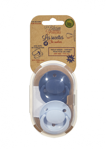 Suzetă cu tetină rotundă set 2 bucăti, bleu Le Biberon Francais [1]
