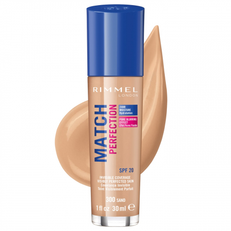 Machiaj - Fond de ten Rimmel London Match Perfection 300 Sand SPF 20, 30 ml