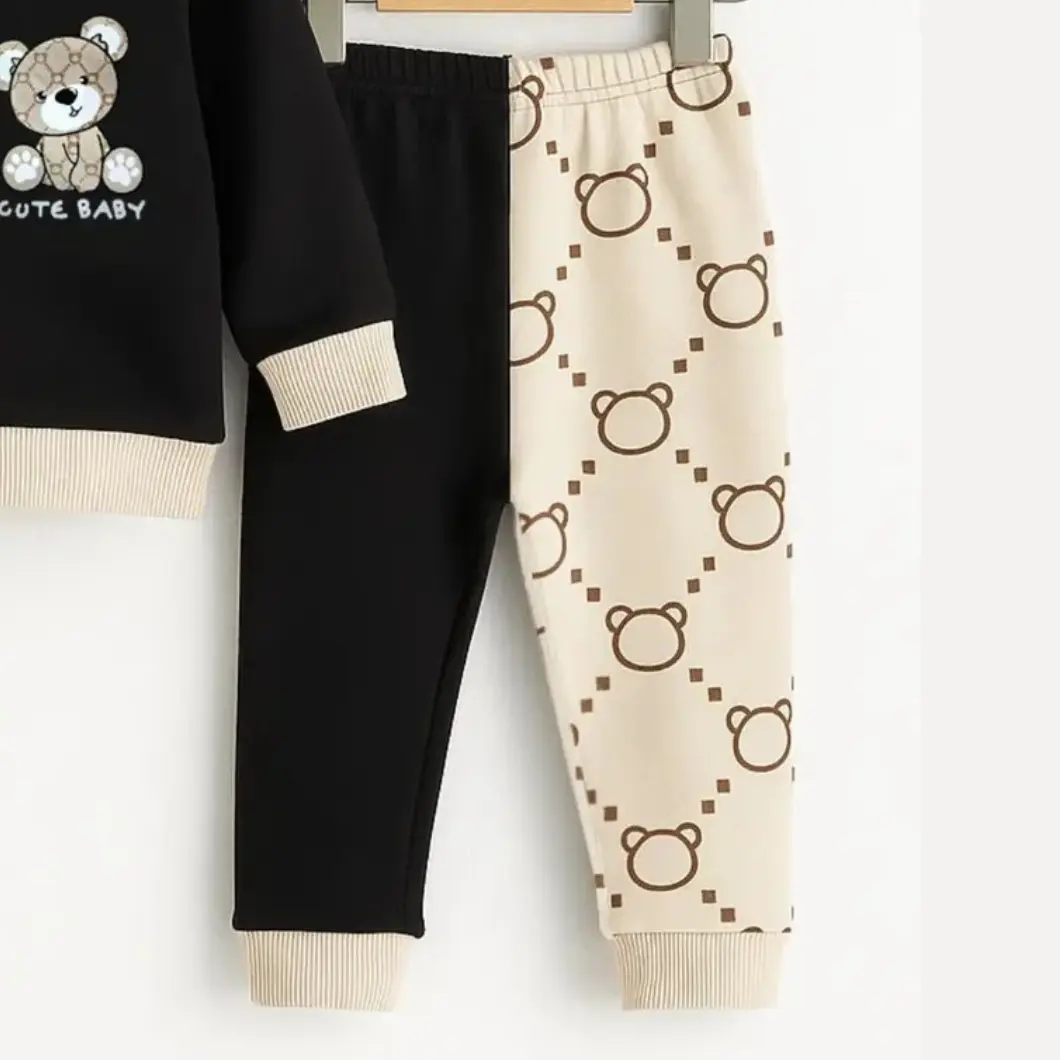 Compleu Băieței – Ursuleți Bicolor Negru & Bej – 100% Bumbac [8]