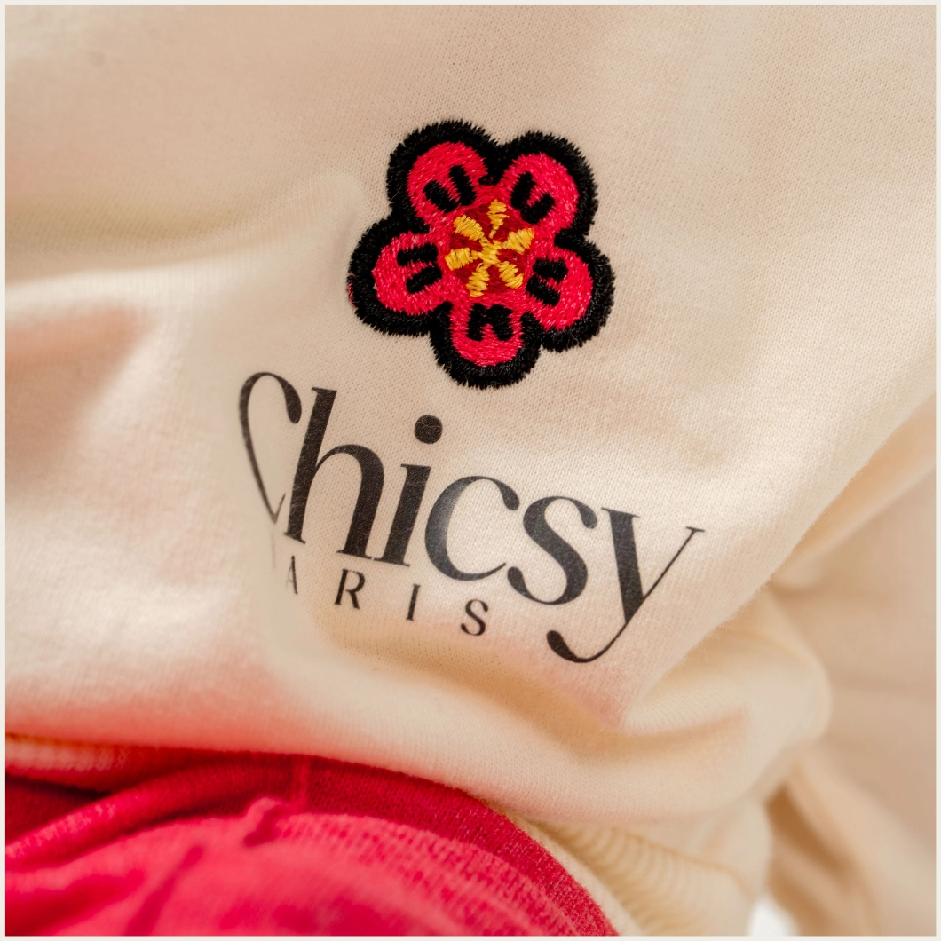 Compleu din Bumbac 2 Piese Fetițe Chicsy, Bluziță Crem, Pantaloni Roșu/Zmeură [2]