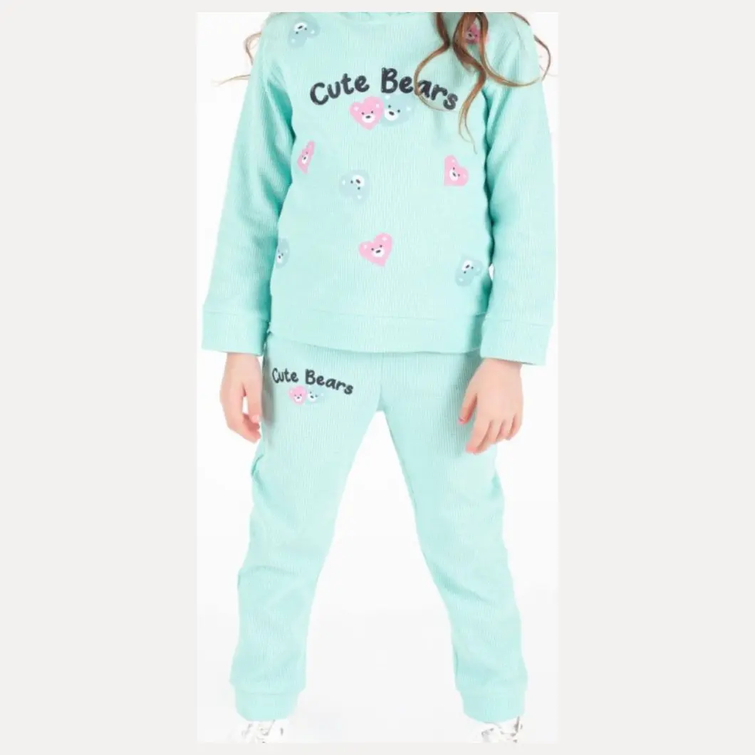 Compleu sport 2 piese fete turcoaz, 100% bumbac, hanorac cu glugă [4]