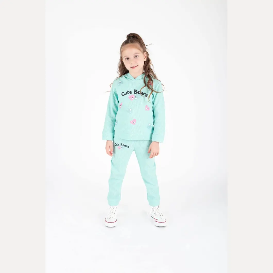 Compleu sport 2 piese fete turcoaz, 100% bumbac, hanorac cu glugă [5]