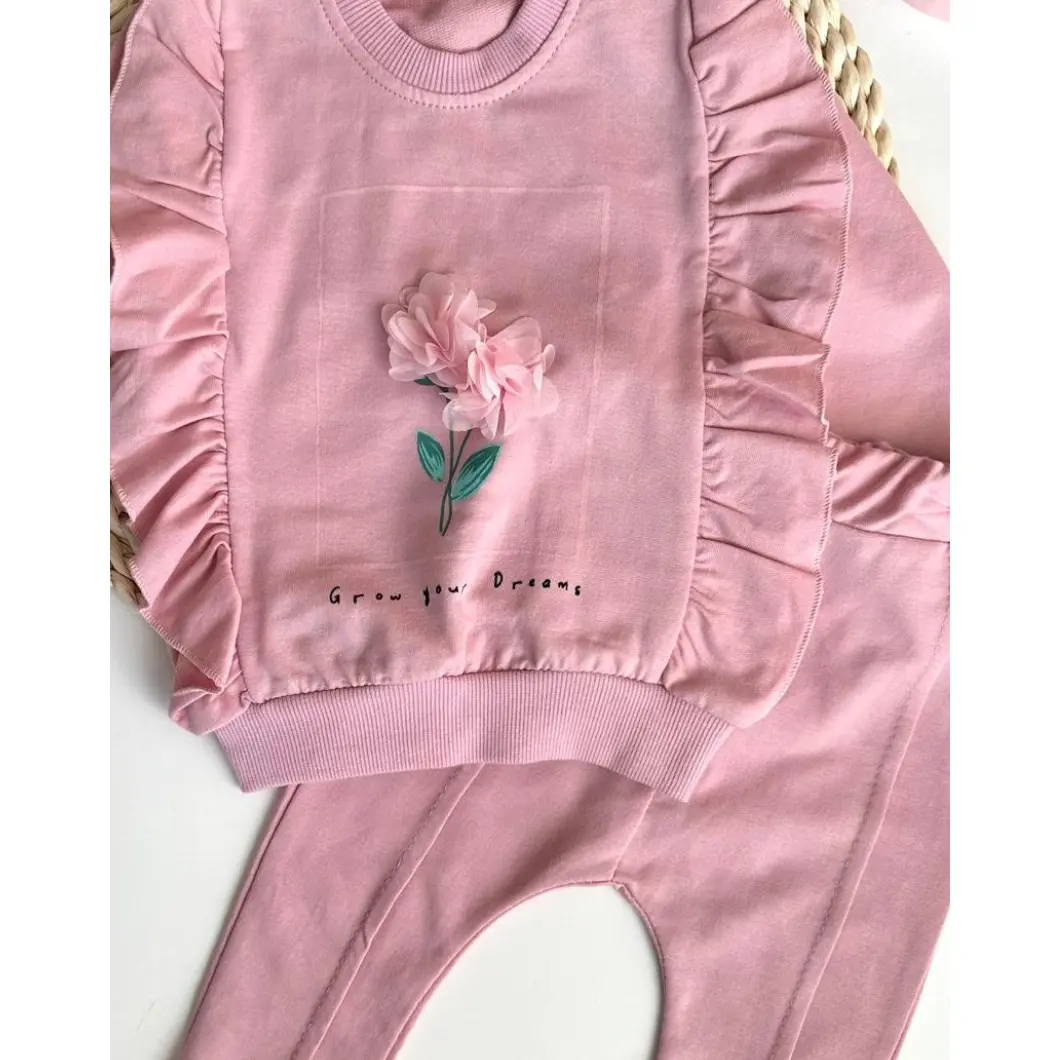 Compleu fetițe – Bluza florală 3D și pantaloni roz [4]