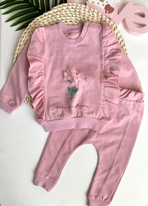 Compleu fetițe – Bluza florală 3D și pantaloni roz [1]