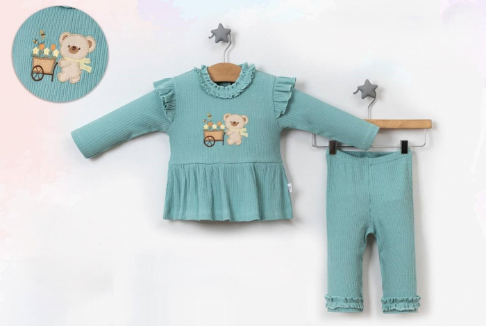 Compleu 2 piese fetițe – Verde mint, 100% bumbac [1]