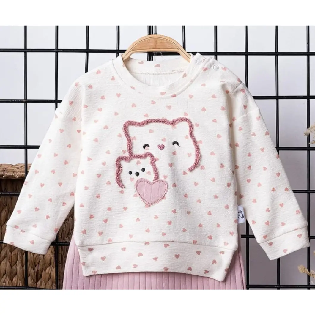 Set 2 piese fetițe – Bluza inimioare și pantaloni roz pudră [4]