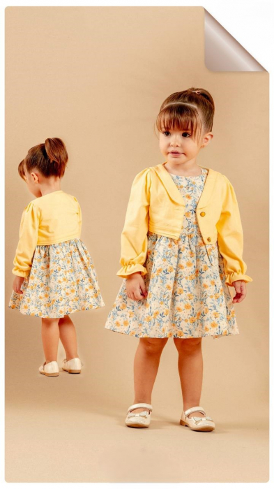 Rochiță fetițe cu print floral și bolero galben [1]