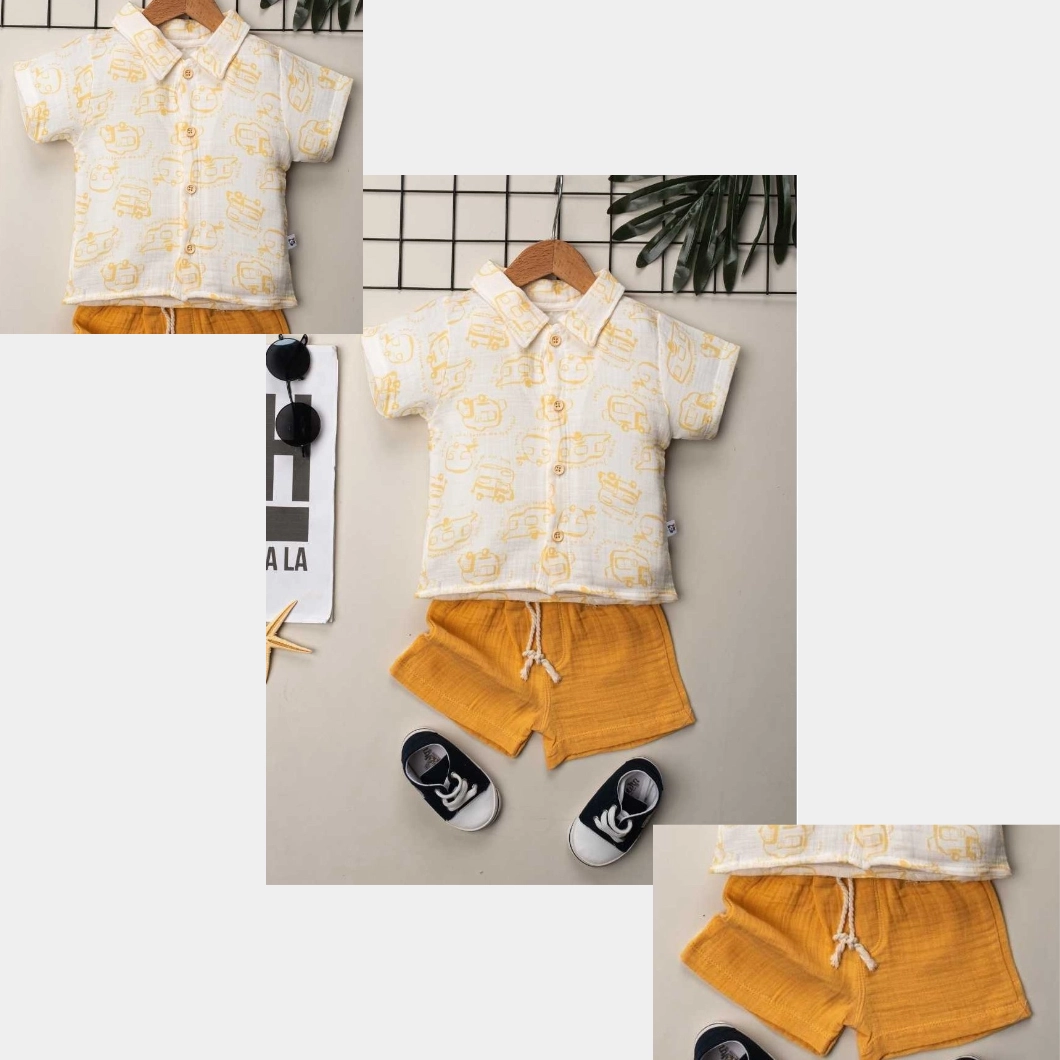 Set 2 Piese de Vară Băietei – Kevin Muselină, Cămașă și Pantaloni Scurți [5]