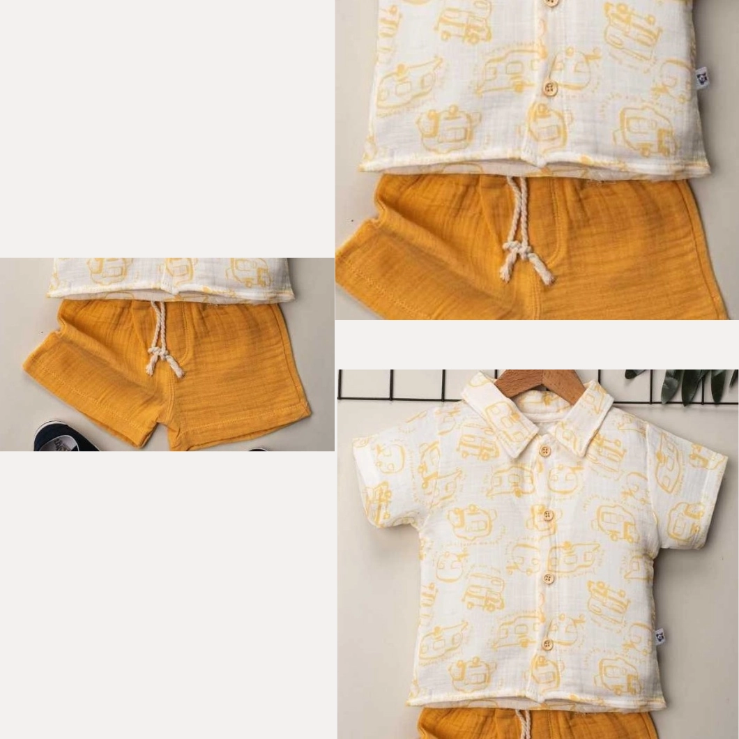 Set 2 Piese de Vară Băietei – Kevin Muselină, Cămașă și Pantaloni Scurți [6]