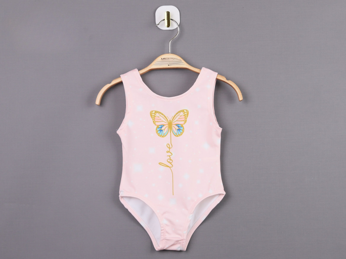 Costum de Baie Întreg pentru Fetițe - Roz cu Imprimeu Fluturaș [1]