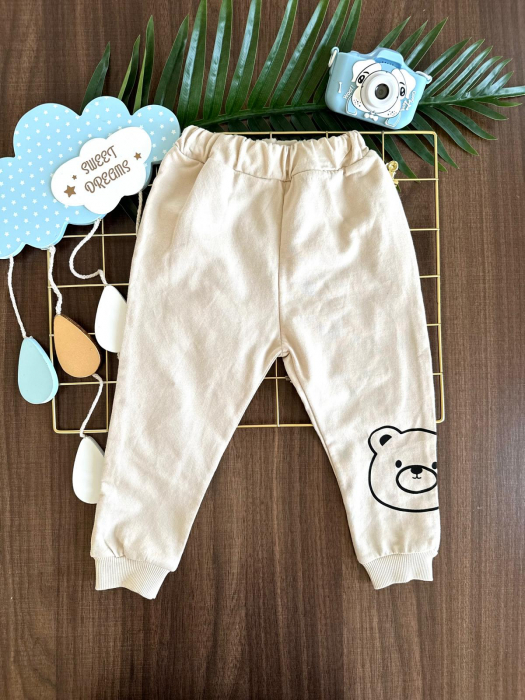 Pantaloni Lungi Bej Baby Bear - Confort și Stil cu Imprimeu Ursuleț [1]
