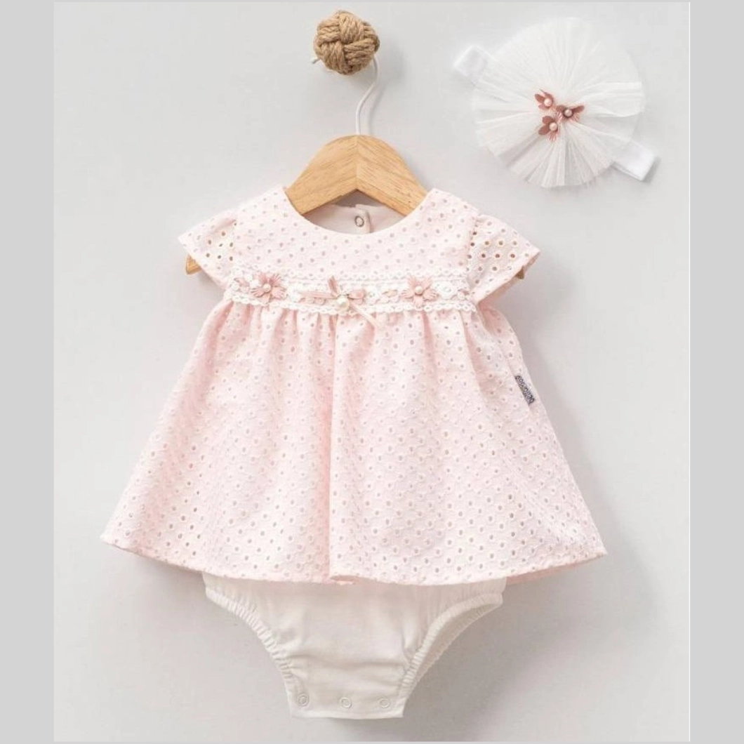 Rochiță Body Fetițe - Candy Pearl, Bumbac Brodat, Roz, Bentiță Inclusă [2]