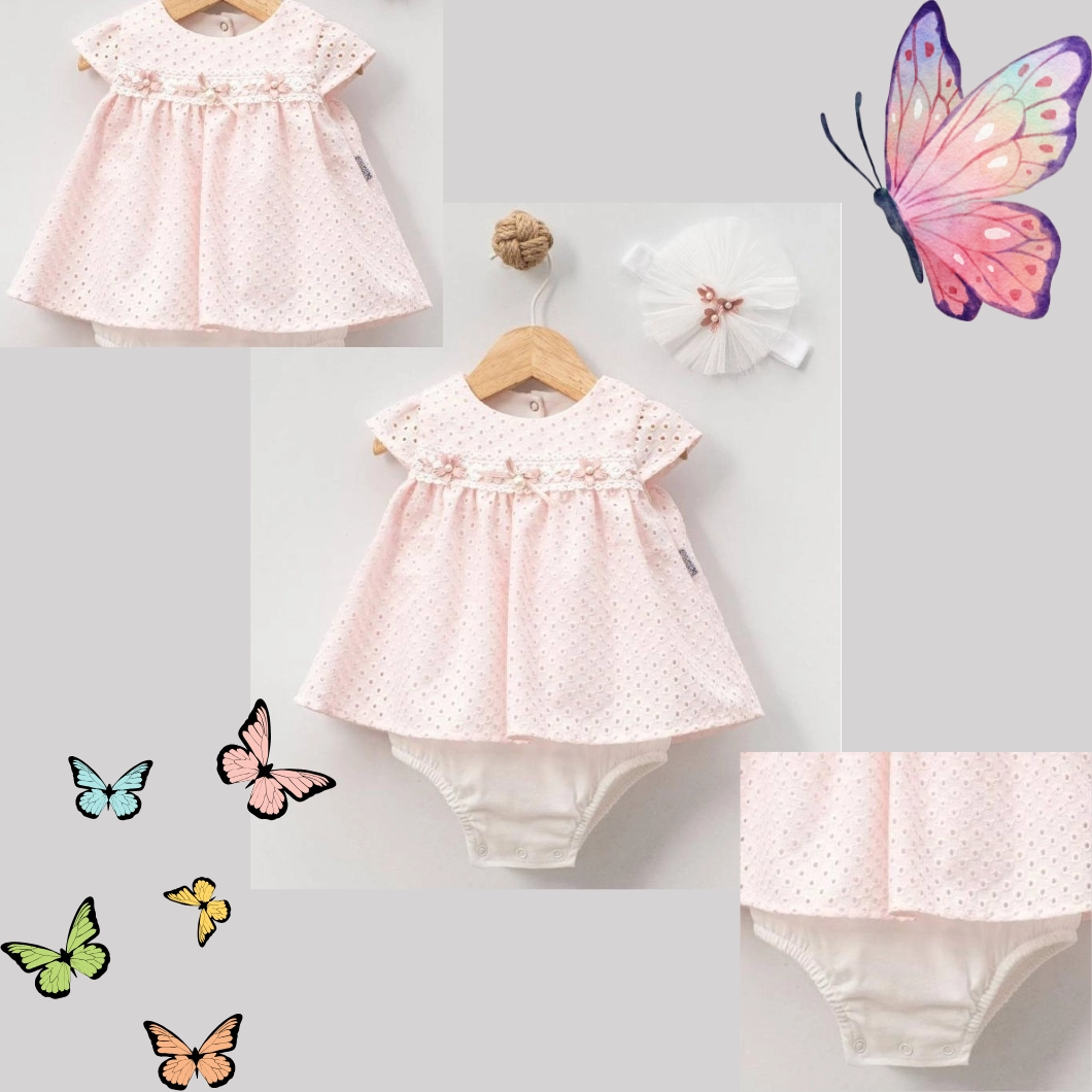Rochiță Body Fetițe - Candy Pearl, Bumbac Brodat, Roz, Bentiță Inclusă [5]