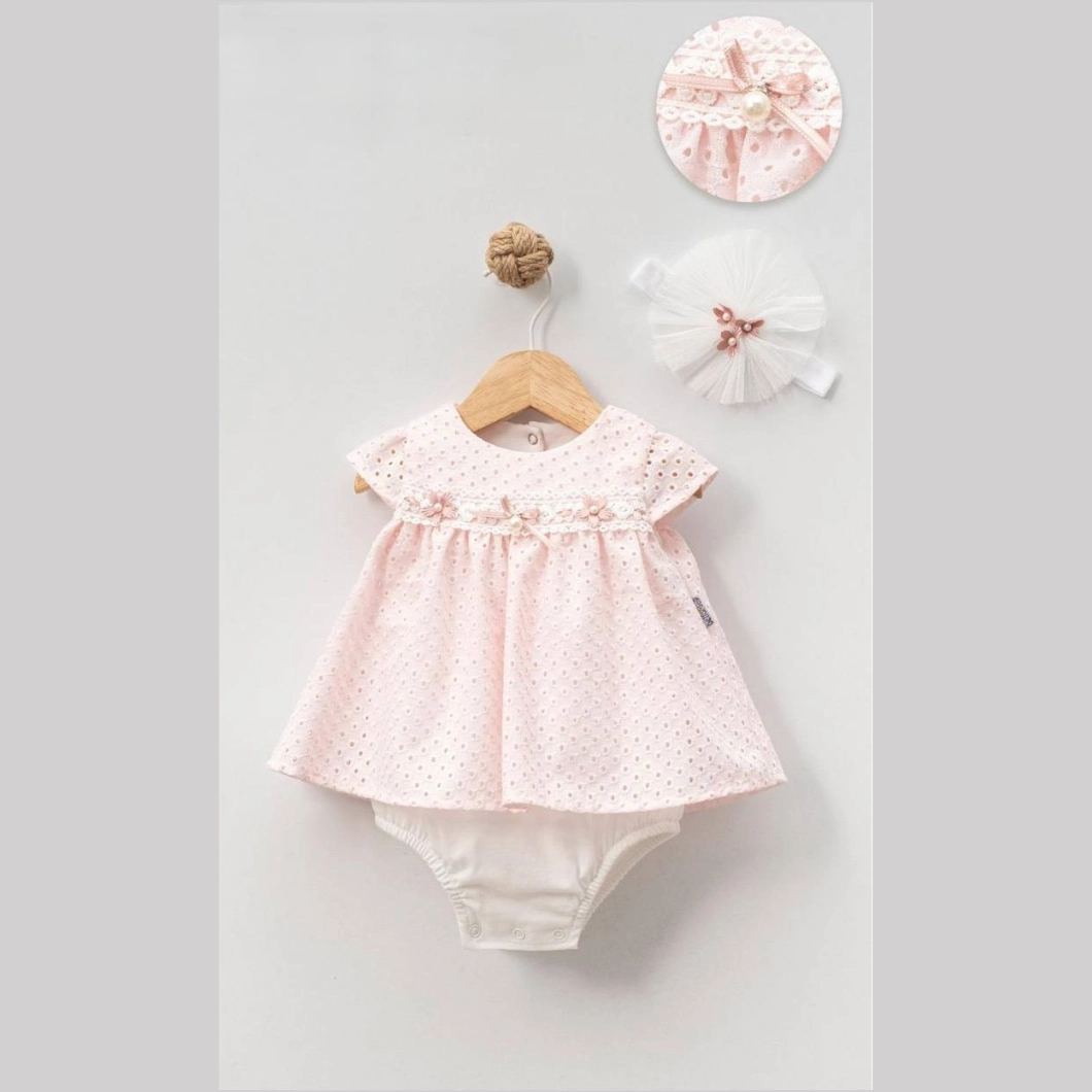 Rochiță Body Fetițe - Candy Pearl, Bumbac Brodat, Roz, Bentiță Inclusă [1]