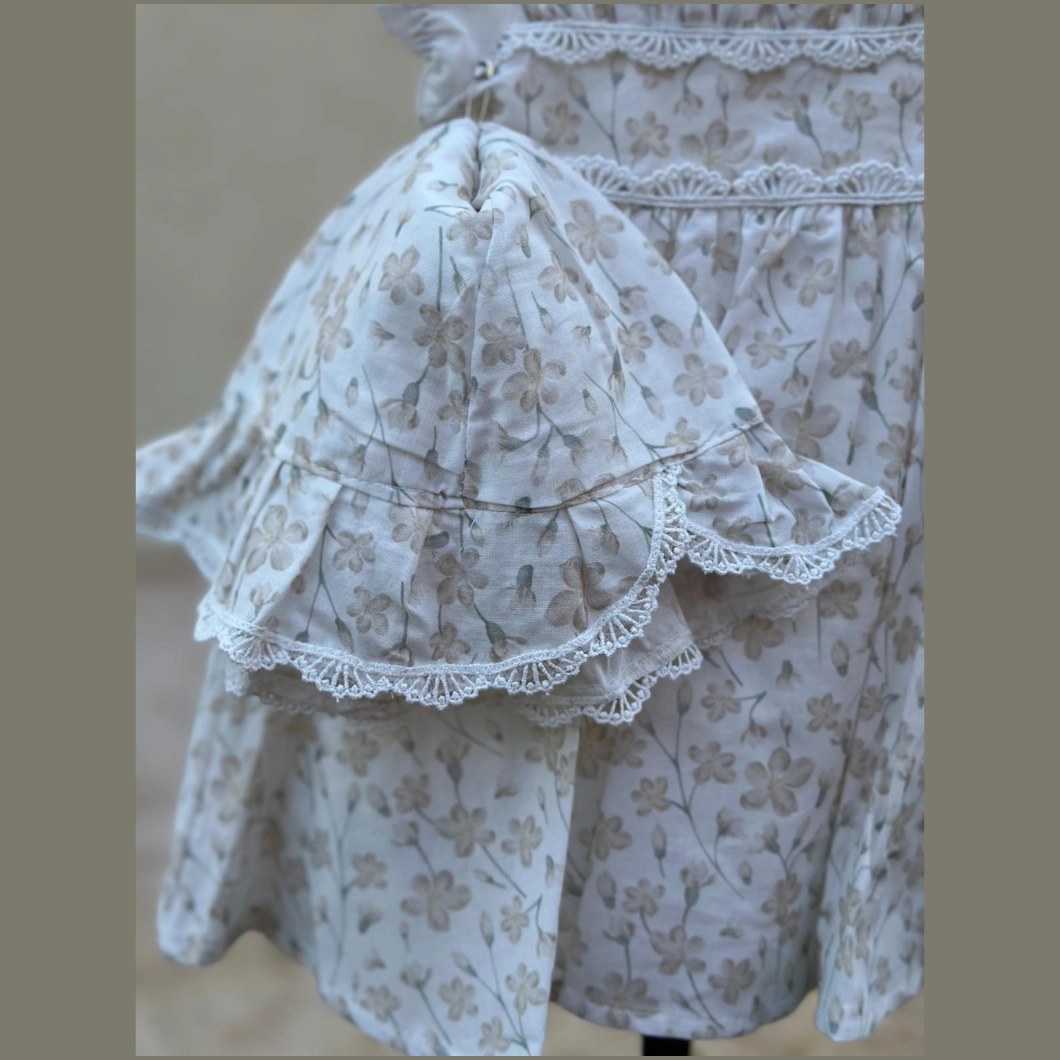 Rochiță cu Pălărie Fetițe - Organza Bej, Bumbac Organic, Floral, Jupă Tulle [9]
