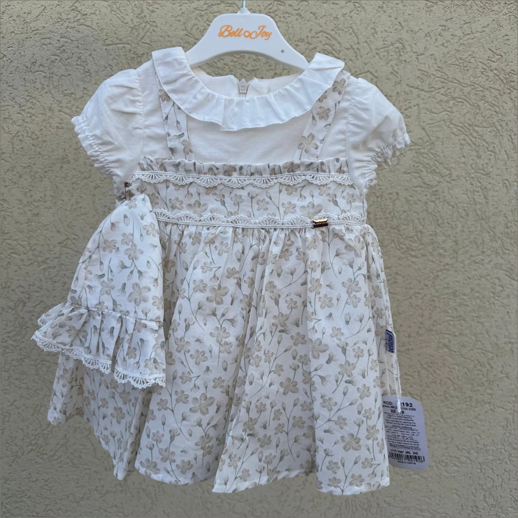 Rochiță cu Pălărie Fetițe - Organza Bej, Bumbac Organic, Floral, Jupă Tulle [2]