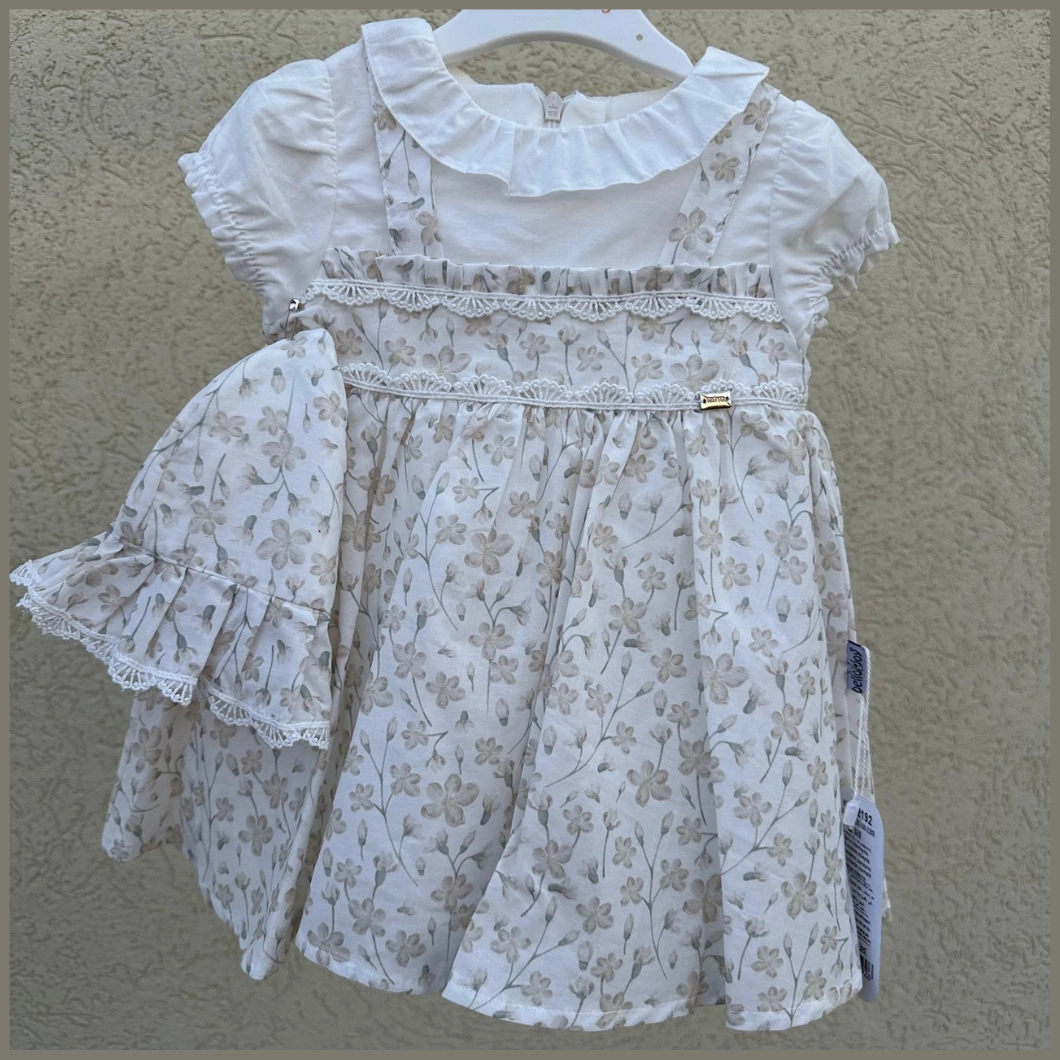 Rochiță cu Pălărie Fetițe - Organza Bej, Bumbac Organic, Floral, Jupă Tulle [6]