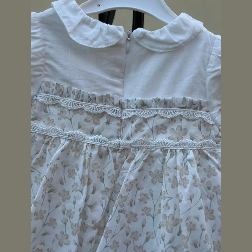 Rochiță cu Pălărie Fetițe - Organza Bej, Bumbac Organic, Floral, Jupă Tulle [12]