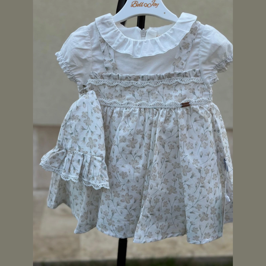 Rochiță cu Pălărie Fetițe - Organza Bej, Bumbac Organic, Floral, Jupă Tulle [8]