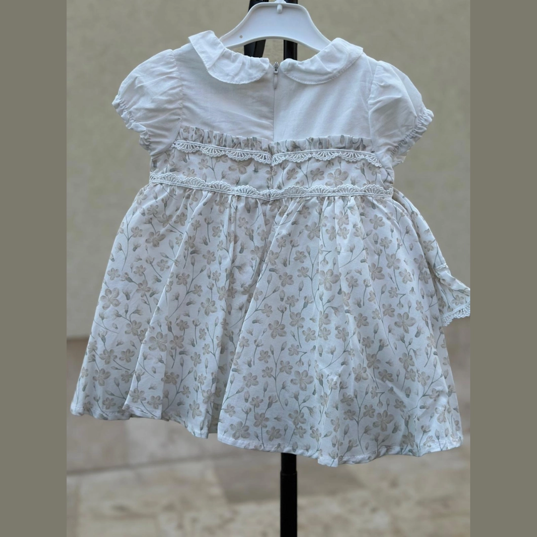 Rochiță cu Pălărie Fetițe - Organza Bej, Bumbac Organic, Floral, Jupă Tulle [11]