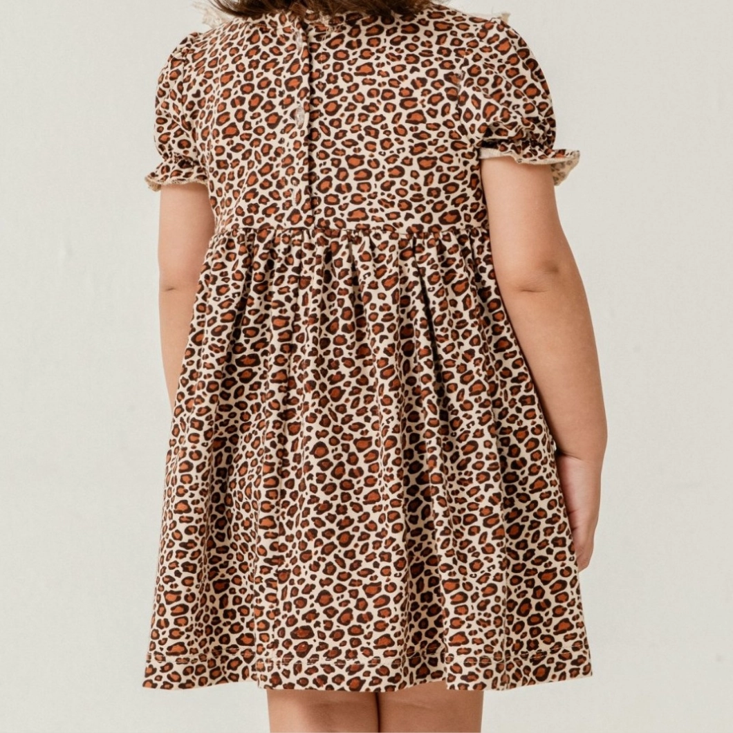 Rochie fetițe 100% bumbac cu dantelă și imprimeu leopard – Dantelli [5]
