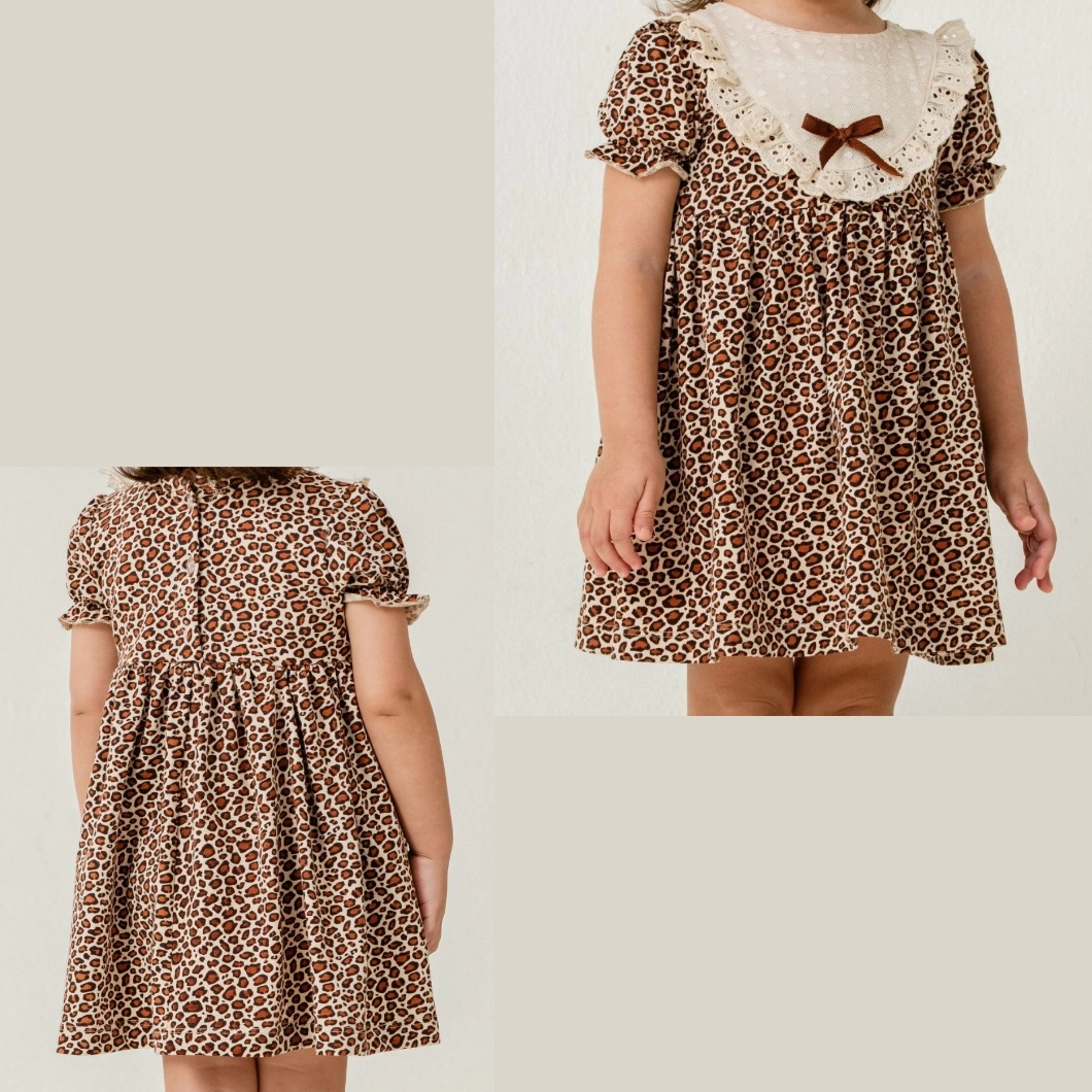 Rochie fetițe 100% bumbac cu dantelă și imprimeu leopard – Dantelli [9]
