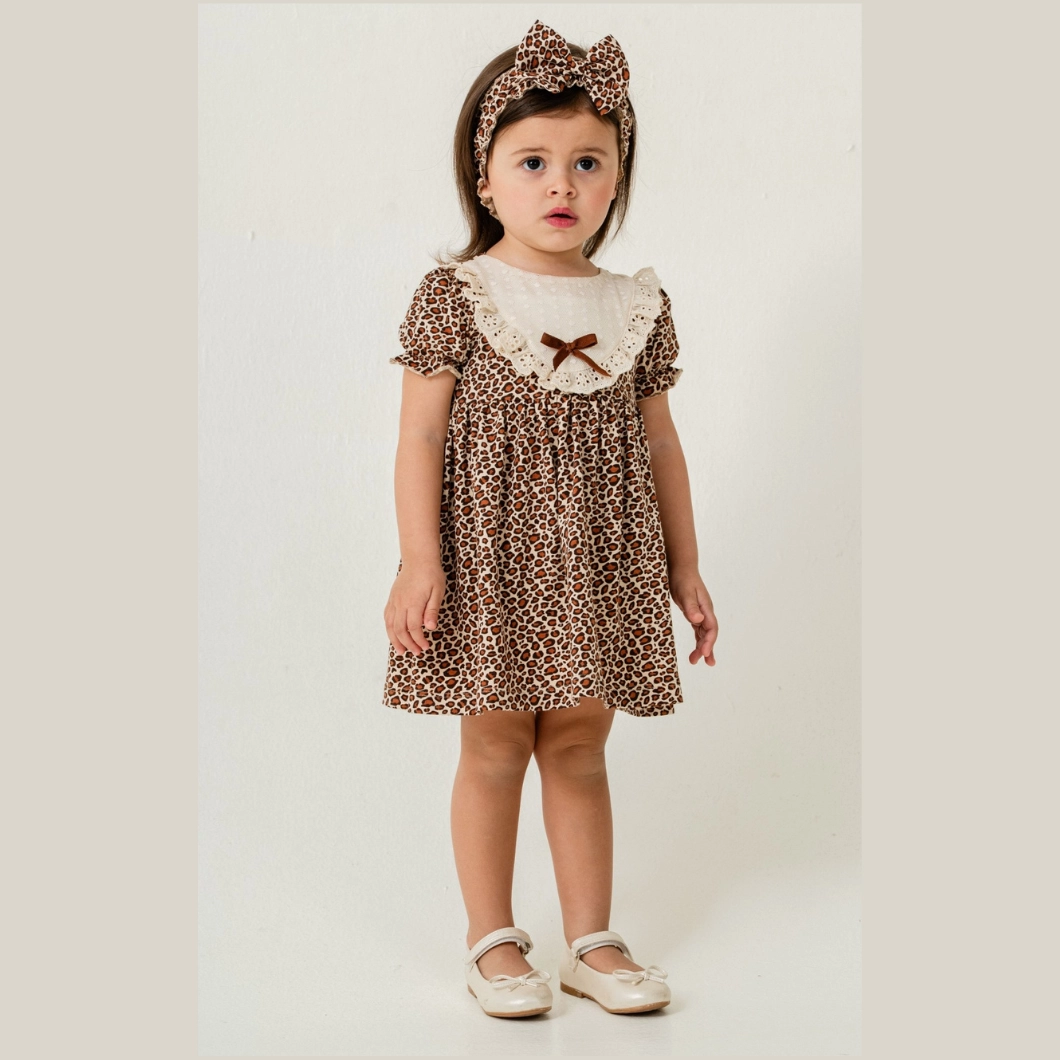 Rochie fetițe 100% bumbac cu dantelă și imprimeu leopard – Dantelli [2]