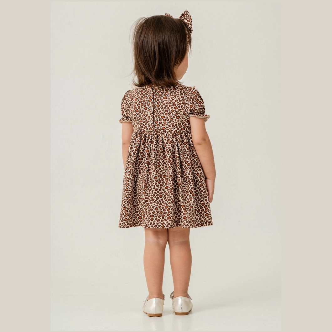 Rochie fetițe 100% bumbac cu dantelă și imprimeu leopard – Dantelli [3]