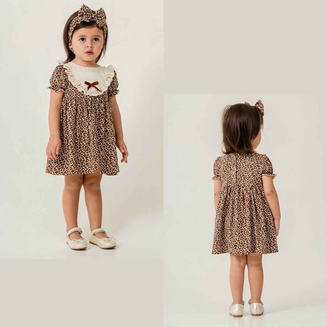 Rochie fetițe 100% bumbac cu dantelă și imprimeu leopard – Dantelli [8]