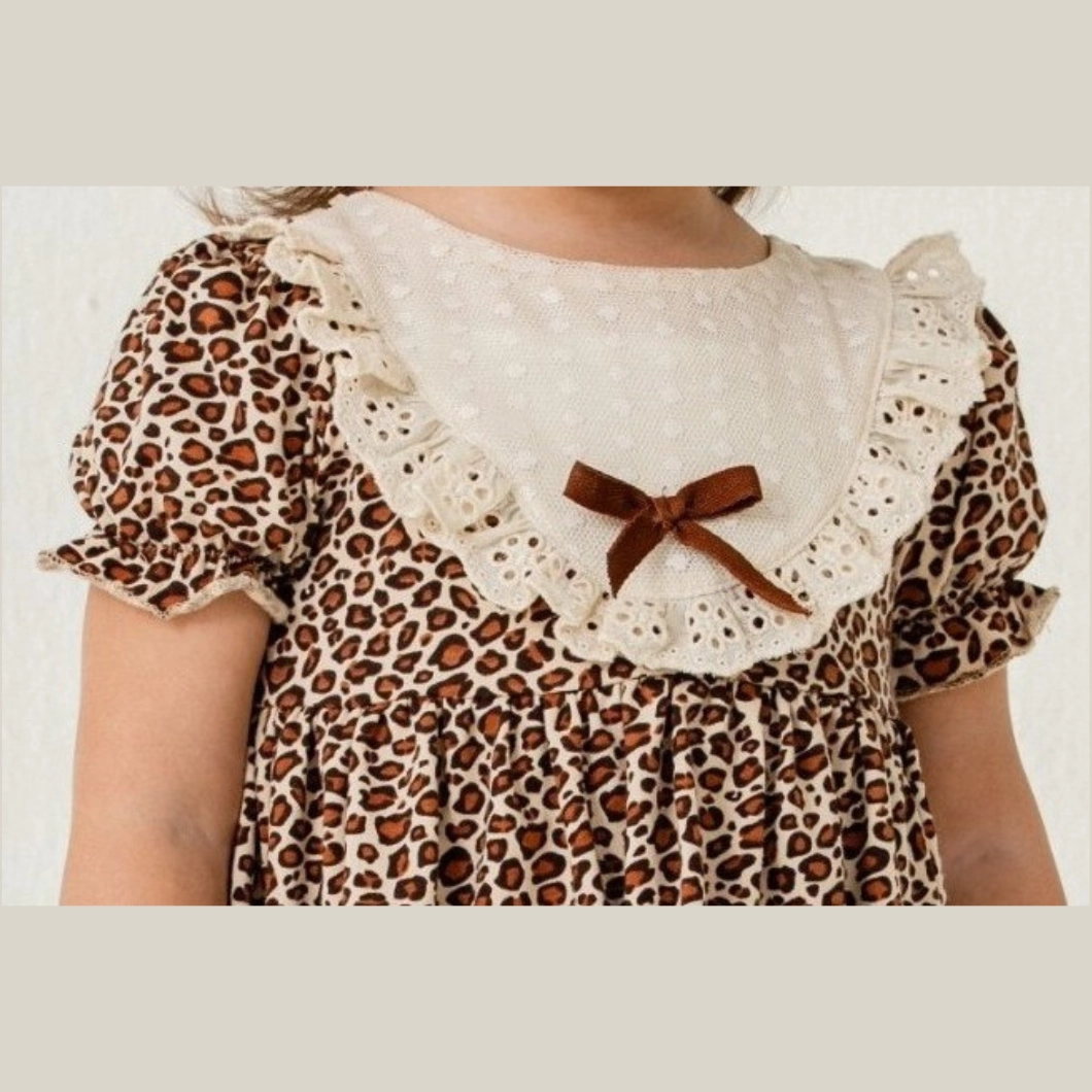 Rochie fetițe 100% bumbac cu dantelă și imprimeu leopard – Dantelli [6]