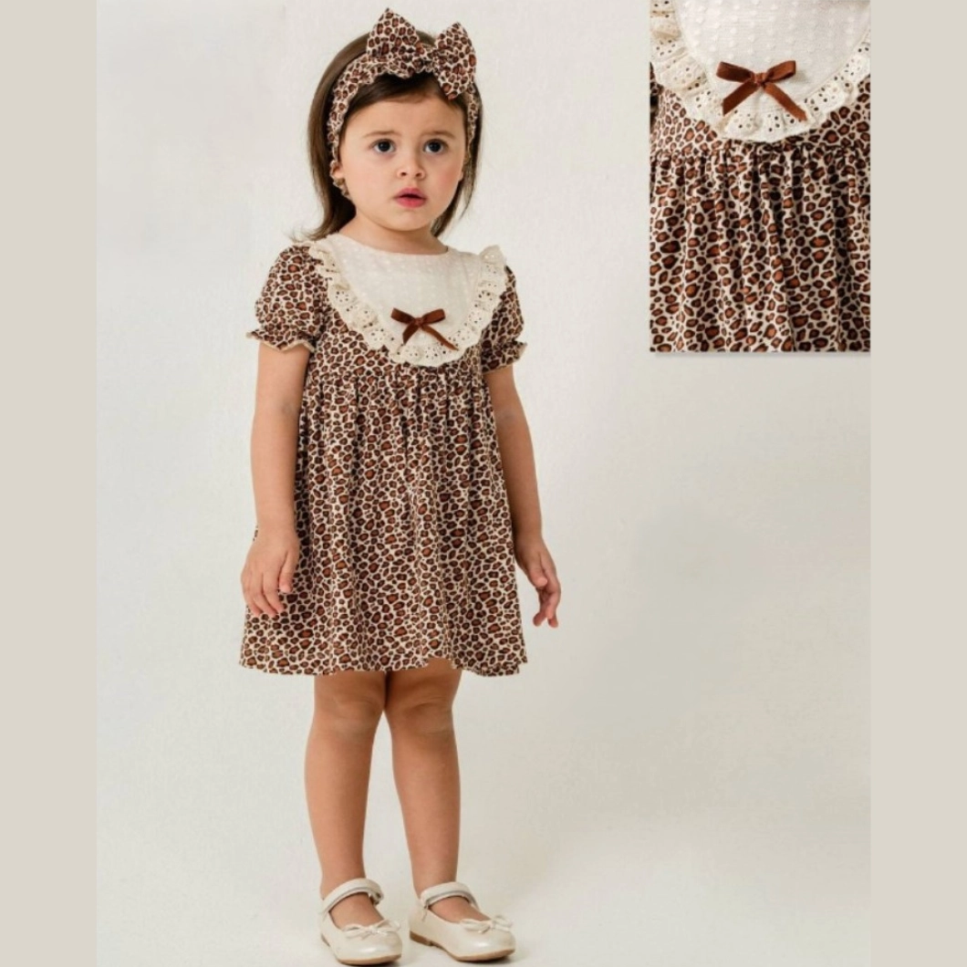 Rochie fetițe 100% bumbac cu dantelă și imprimeu leopard – Dantelli [1]