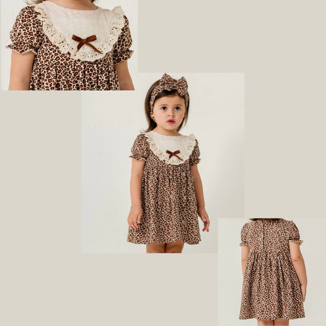 Rochie fetițe 100% bumbac cu dantelă și imprimeu leopard – Dantelli [10]