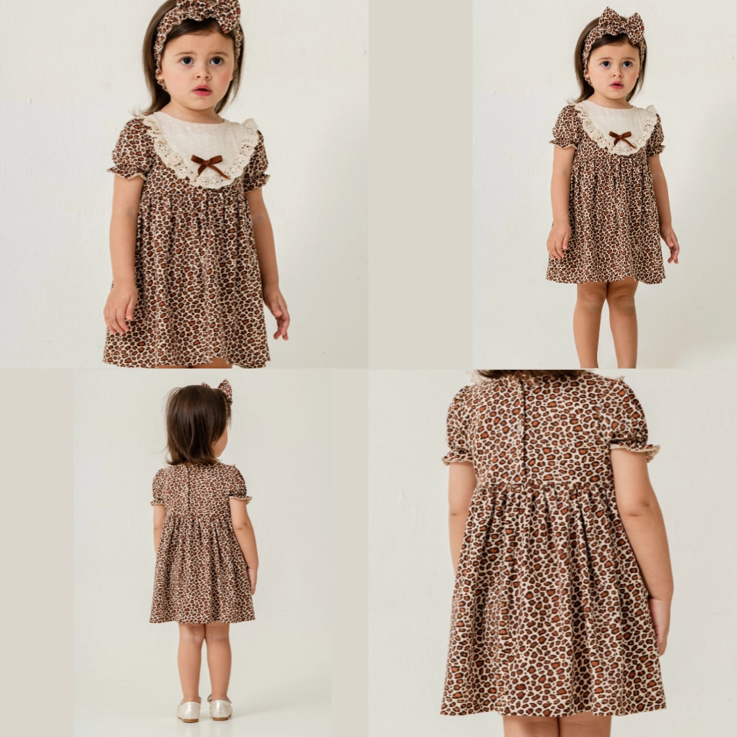 Rochie fetițe 100% bumbac cu dantelă și imprimeu leopard – Dantelli [11]