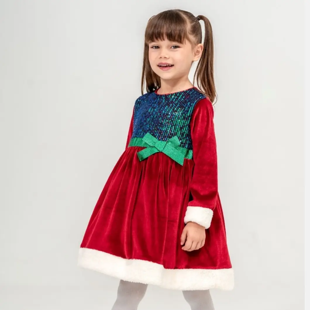 Rochiță festivă fetițe din catifea roșie, elegantă și unică [2]