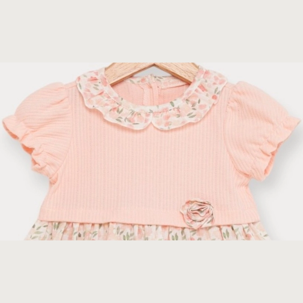 Rochiță fetițe Albeya, bumbac cu imprimeu floral și guler decorativ [5]