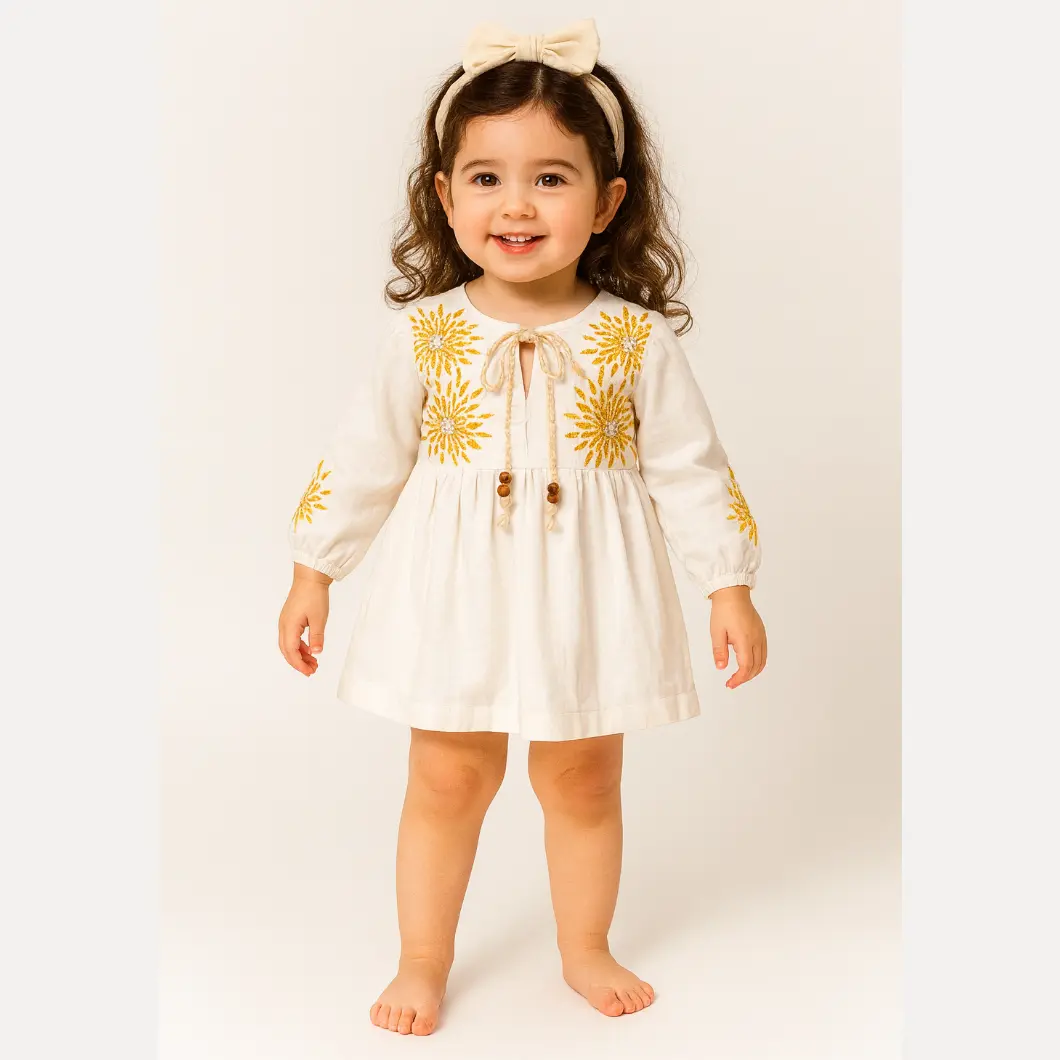 Rochiță albă fetițe din 100% bumbac cu broderie florală Margaret [2]