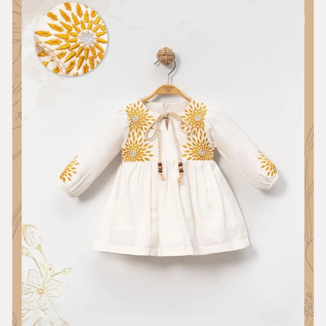 Rochiță albă fetițe din 100% bumbac cu broderie florală Margaret [5]