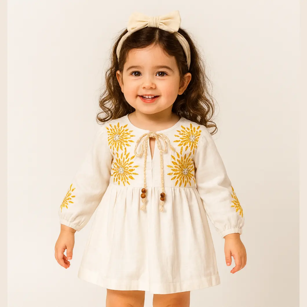 Rochiță albă fetițe din 100% bumbac cu broderie florală Margaret [1]