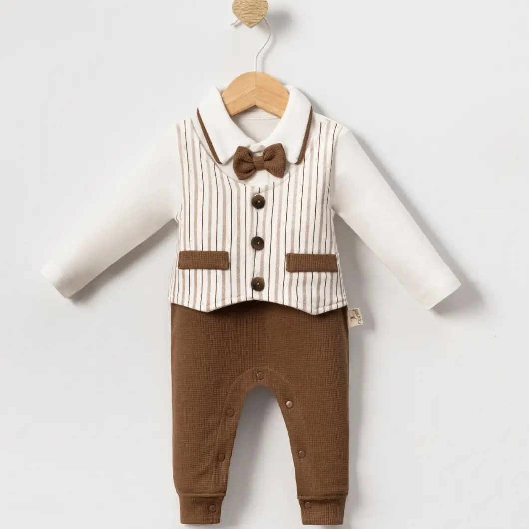 Salopetă maro elegantă băieței, 100% bumbac [7]