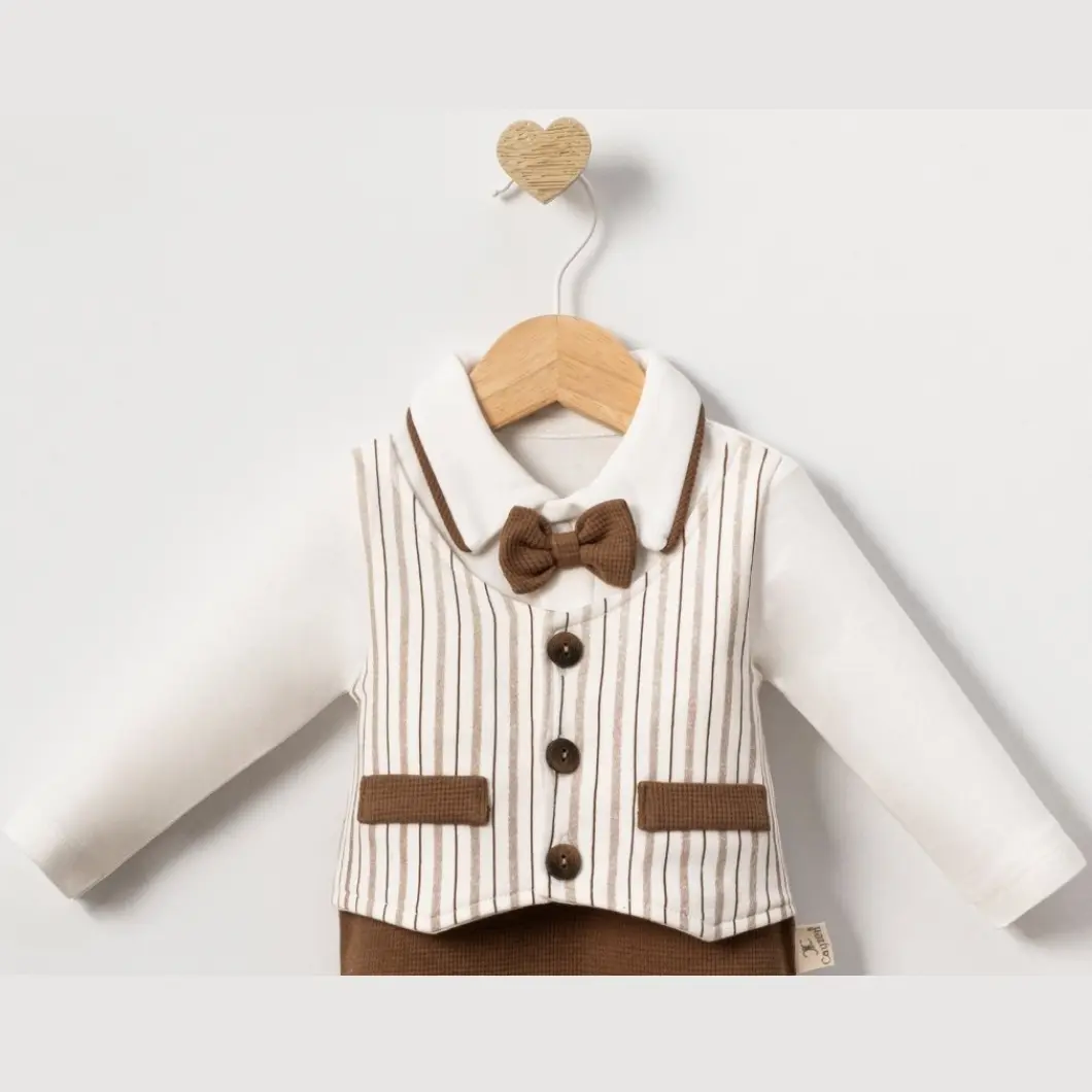 Salopetă maro elegantă băieței, 100% bumbac [6]