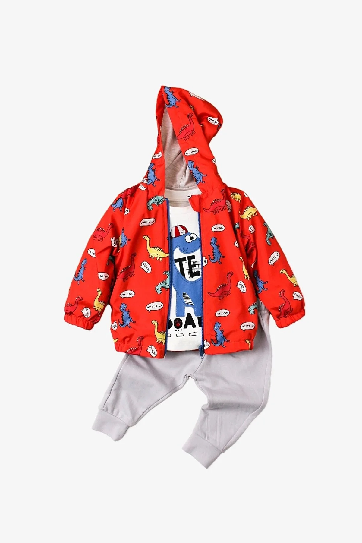 Set 3 Piese pentru Băieți - Geacă, Bluza, Pantalon Lung - Imprimeu Dinozaur [3]