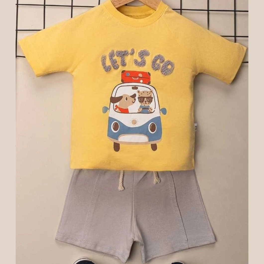 Set 2 Piese de Vară Băietei - Let's Go Van, 100% Bumbac, Tricou și Pantaloni Scurți [3]