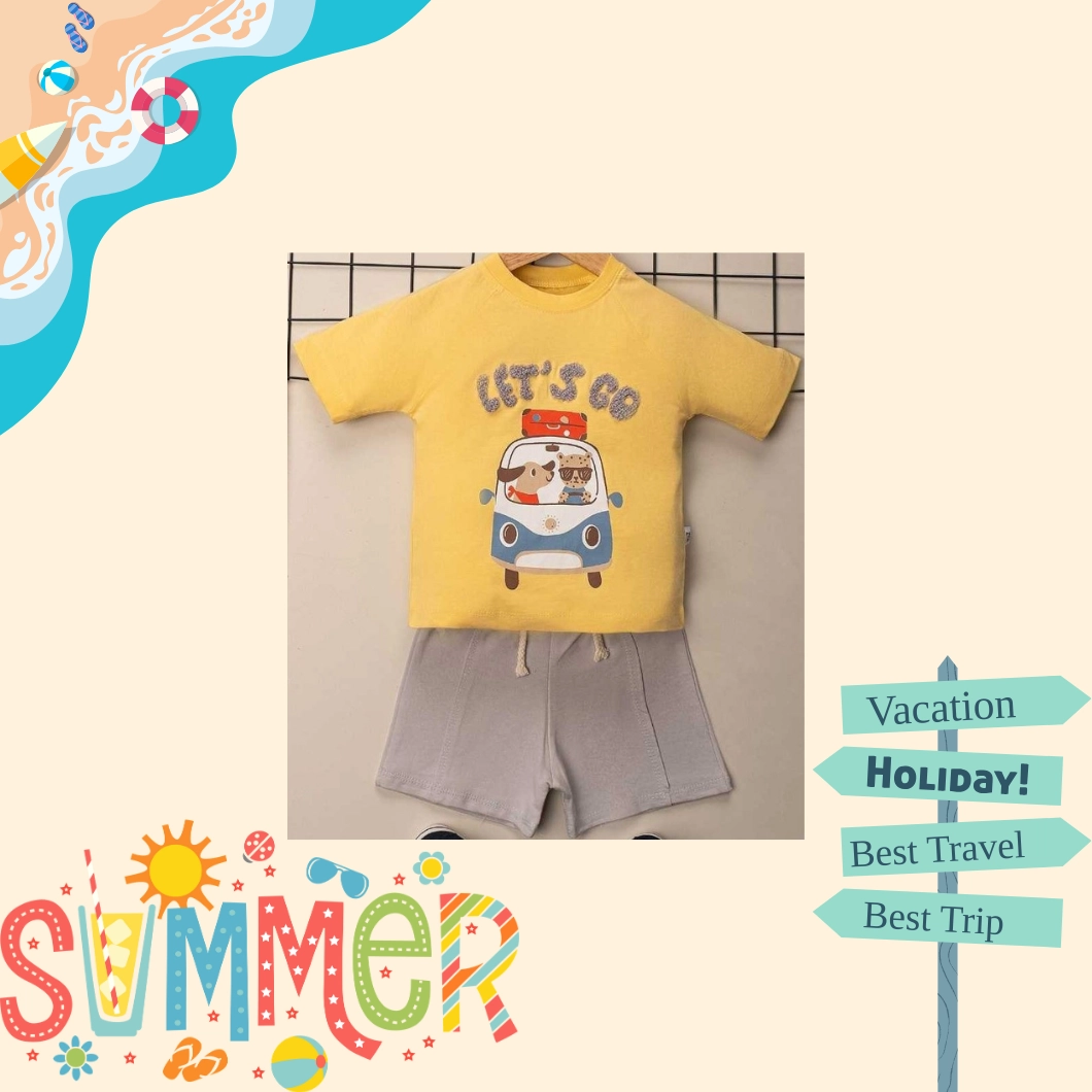 Set 2 Piese de Vară Băietei - Let's Go Van, 100% Bumbac, Tricou și Pantaloni Scurți [9]