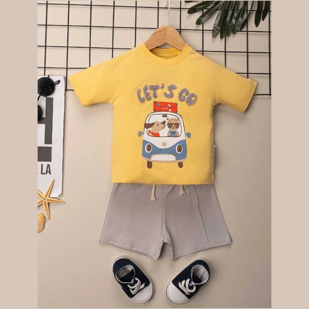 Set 2 Piese de Vară Băietei - Let's Go Van, 100% Bumbac, Tricou și Pantaloni Scurți [1]