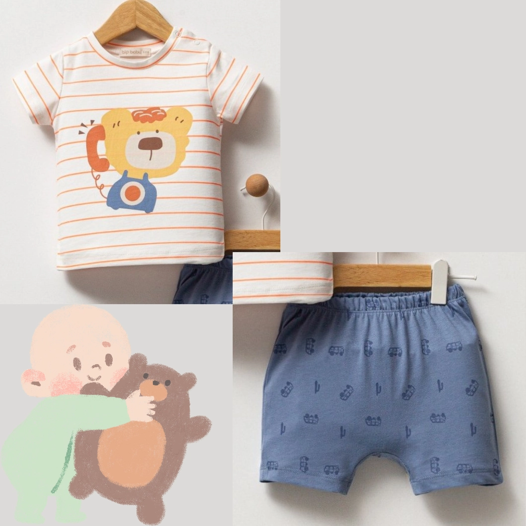Set 2 Piese de Vară Băieței - BearPhone, 100% Bumbac (6-24 luni) [4]