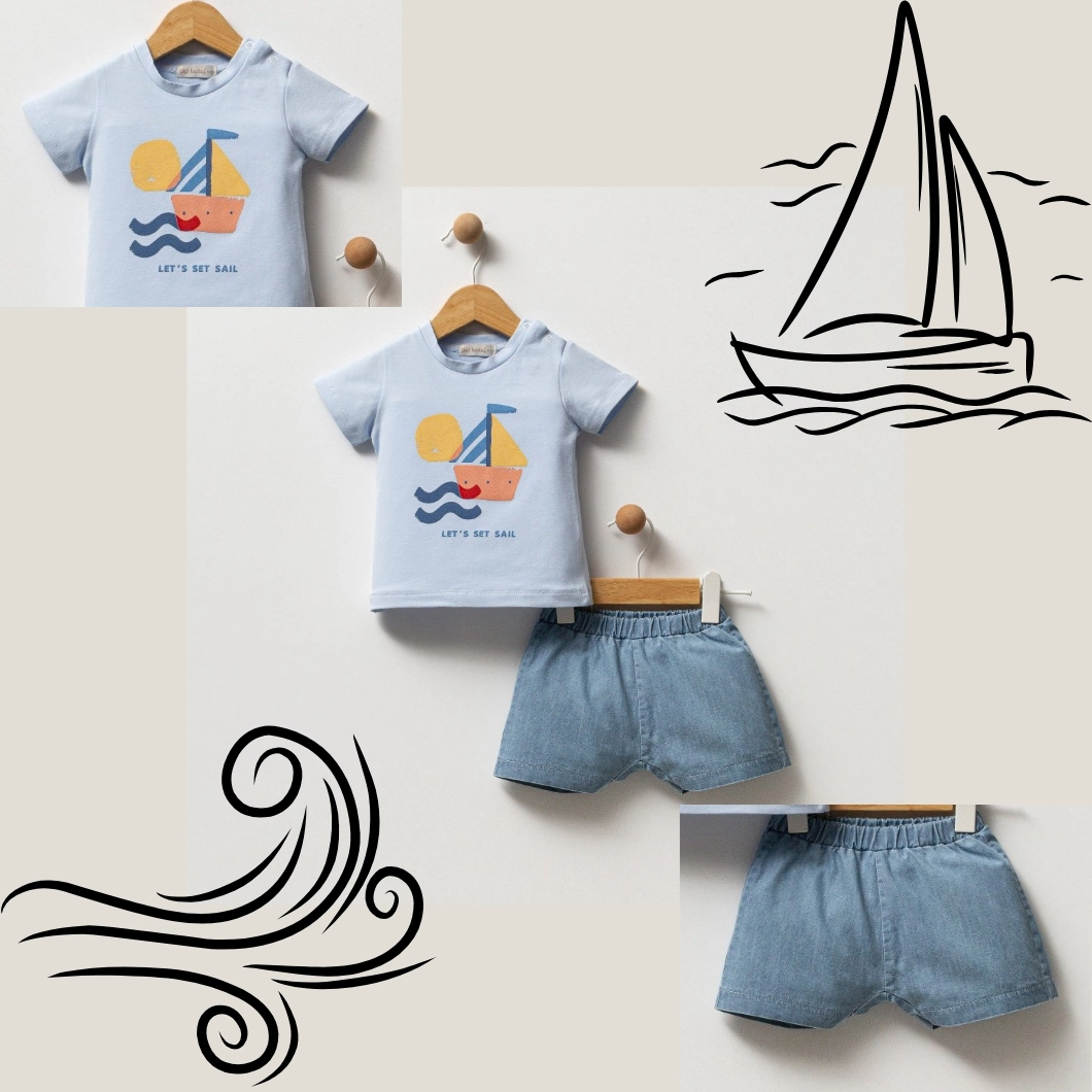 Set 2 Piese de Vară Băieței - Let's Set Sail, 100% Bumbac (6-24 luni) [5]